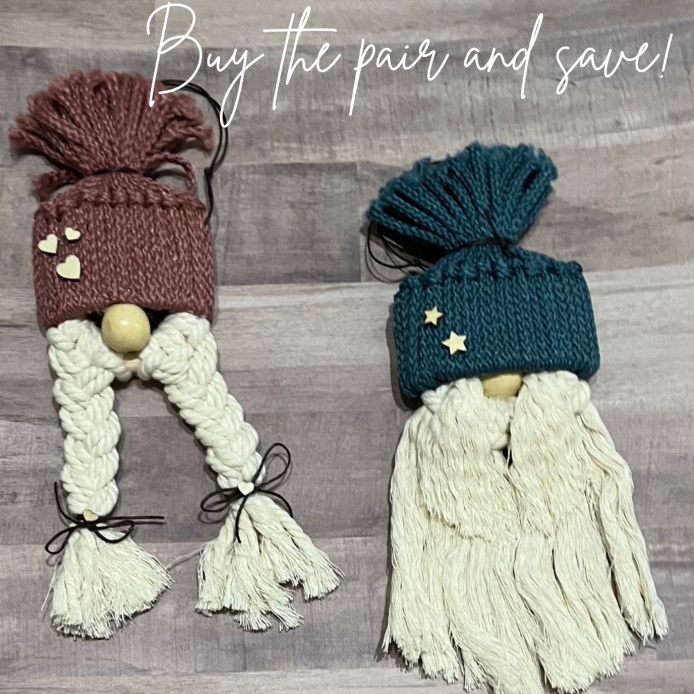CHRISTMAS GNOMES SET FOR SEASON DECORATION HANDMADE MACRAME ORNAMENTS